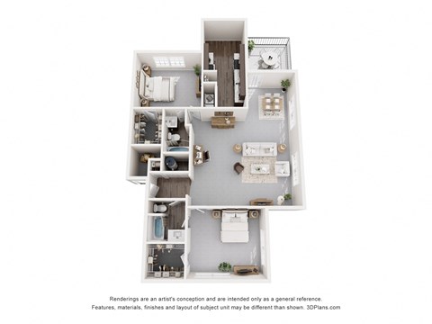 Floor plan for 2 beds, 2 baths, 1337 sqft
